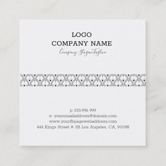 白黒のアートデコパターン スクエア名刺 (裏面)