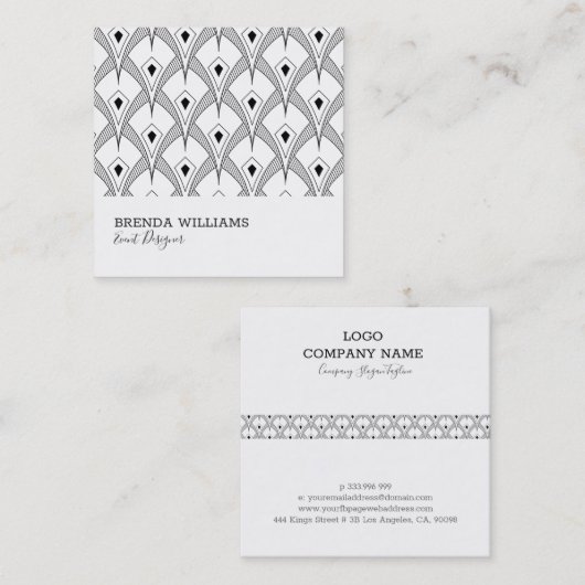白黒のアートデコパターン スクエア名刺 (正面/裏面)