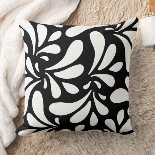 白黒のアート葉パターン クッション (ブランケット)