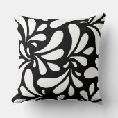 白黒のアート葉パターン クッション (正面)