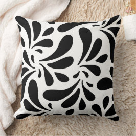 白黒のアート葉パターン クッション