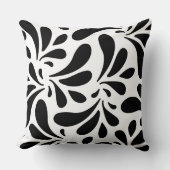 白黒のアート葉パターン クッション (正面)