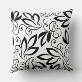 白黒のアート葉パターン クッション (裏面)