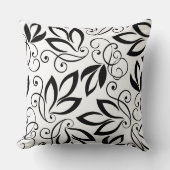 白黒のアート葉パターン クッション (正面)