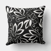 白黒のアート葉パターン クッション (裏面)