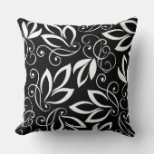 白黒のアート葉パターン クッション (正面)
