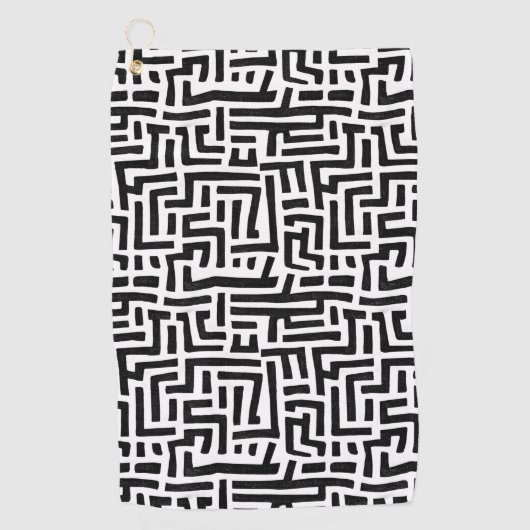 白黒のアーポップ・アートのト迷路パターン ゴルフタオル (正面)