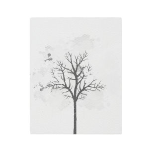 白黒のアーモダントツリーメタルアート メタルプリント