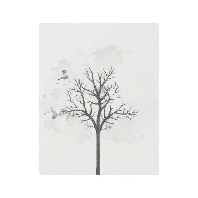 白黒のアーモダントツリーメタルアート メタルプリント (正面)