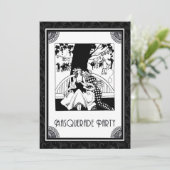 白黒のアールデコの仮面舞踏会のパーティー 招待状 (スタンド正面)