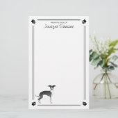 白黒のイタリアンGreyhoundとPaws & 文字 便箋 (スタンド正面)