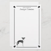 白黒のイタリアンGreyhoundとPaws & 文字 便箋 (正面/裏面)