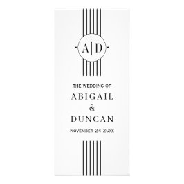 白黒のイニシャルとストライプ結婚式のプログラム ラックカード