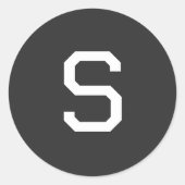 白黒のイニシャル文字の平モノグラムの表示 ラウンドシール (正面)