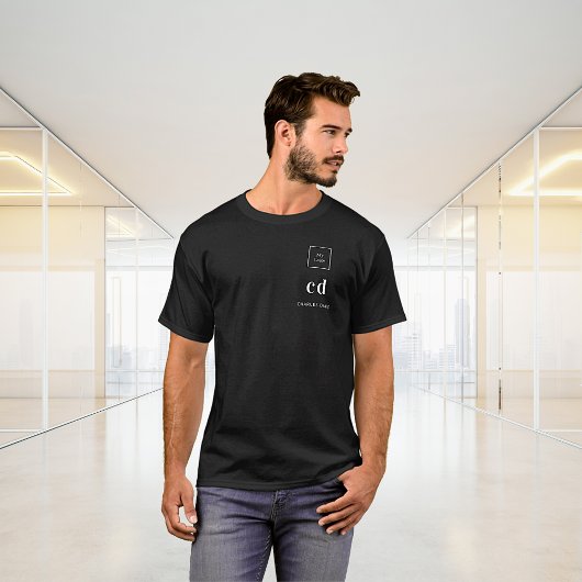 白黒のイニシャル 名前 ロゴ ビジネス Tシャツ