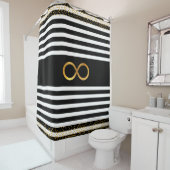 白黒のインフィニティシンボルと金ゴールド紙吹雪 シャワーカーテン (インサイチュ)