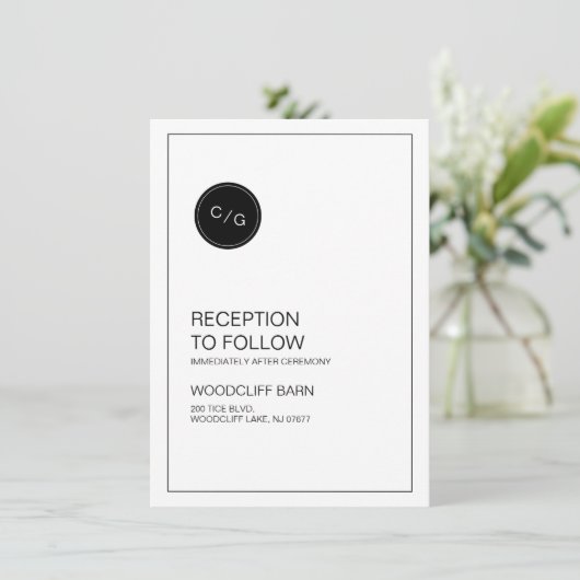 白黒のウェディングモダンレセプションカード 招待状 (スタンド正面)