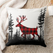 白黒のウッドランドフォレストバッファロープレイドスタッグ クッション (ブランケット)