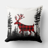 白黒のウッドランドフォレストバッファロープレイドスタッグ クッション (正面)