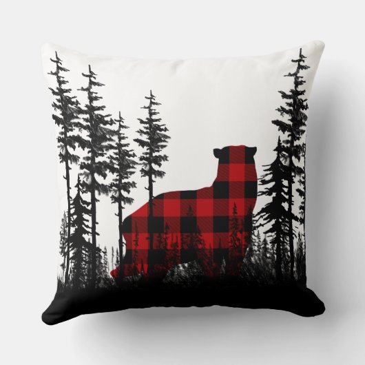 白黒のウッドランドフォレストバッファロープレイドベア クッション (裏面)