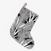 白黒のエキゾチックな植物とヤシの木の植物 スモールクリスマスストッキング (正面 (吊り時))