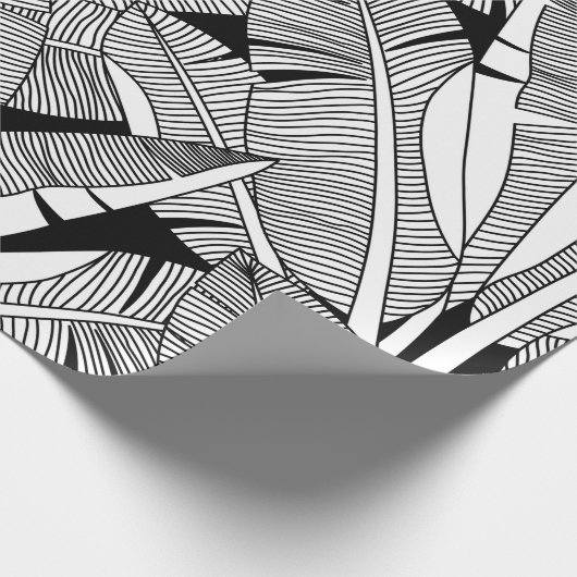 白黒のエキゾチックな植物とヤシの木の植物 ラッピングペーパー (角)