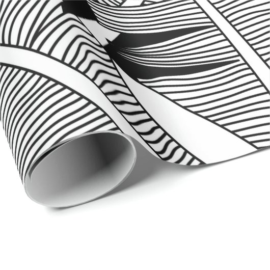 白黒のエキゾチックな植物とヤシの木の植物 ラッピングペーパー (ロールコーナー)