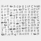 白黒のエジプトの象形文字 フリースブランケット (正面(横))