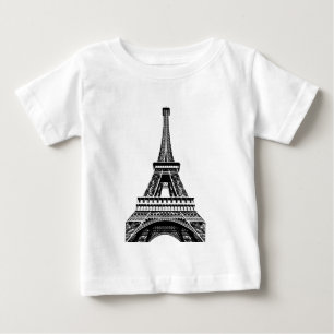 白黒のエッフェル塔のパリフランスの芸術のアートワーク ベビーTシャツ