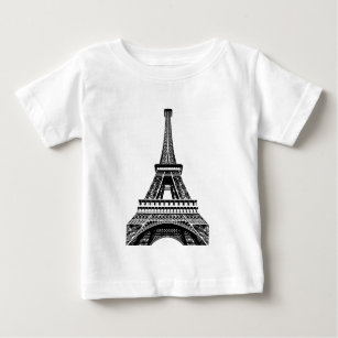 白黒のエッフェル塔のパリフランスの芸術のアートワーク ベビーTシャツ