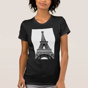 白黒のエッフェル塔のパリフランスの芸術のアートワーク Tシャツ