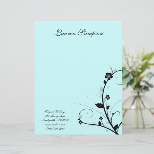 白黒のエレガントなレターヘッド花の壁の青2 レターヘッド (スタンド正面)