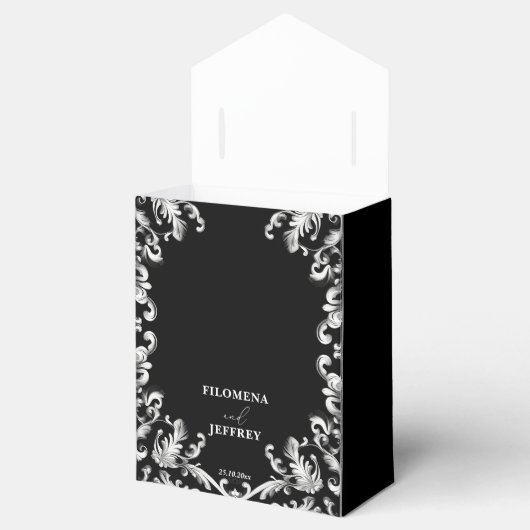 白黒のエレガントな結婚式 フェイバーボックス (オープン)