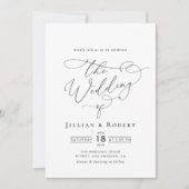 白黒のエレガントスクリプ結婚ト 招待状 (正面)