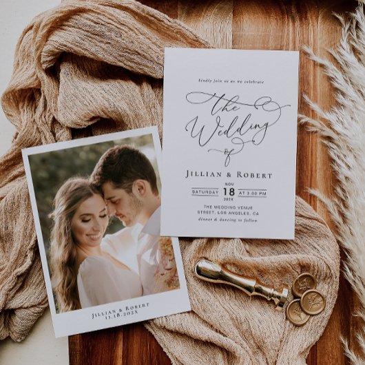 白黒のエレガントスクリプ結婚ト 招待状