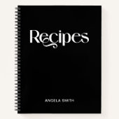 白黒のエレガントタイポグラフィレシピ ノートブック (正面)