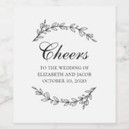 白黒のエレガント植物葉結婚の ワインラベル