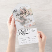 白黒のエレガント渦巻き結婚写真 オールインワン招待状 (貼ってはがせる)