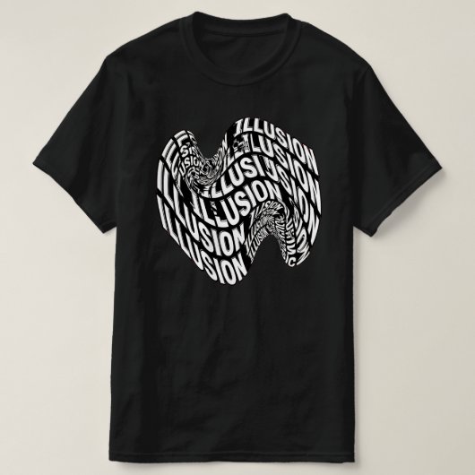 白黒のオプティカル・イリュージョン キネティック・タイポグラフィ Tシャツ (デザイン正面)