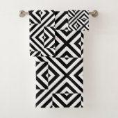 白黒のオペアートストライプの幾何学的パターン バスタオルセット (インサイチュ)