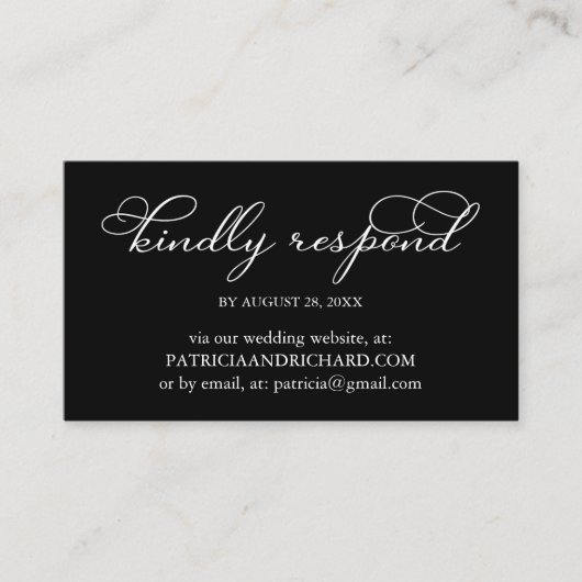 白黒のオ結婚ンラインRSVP 名刺 (正面)