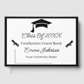 白黒のカスタマイズ可能な卒業 ゲストブック (正面)