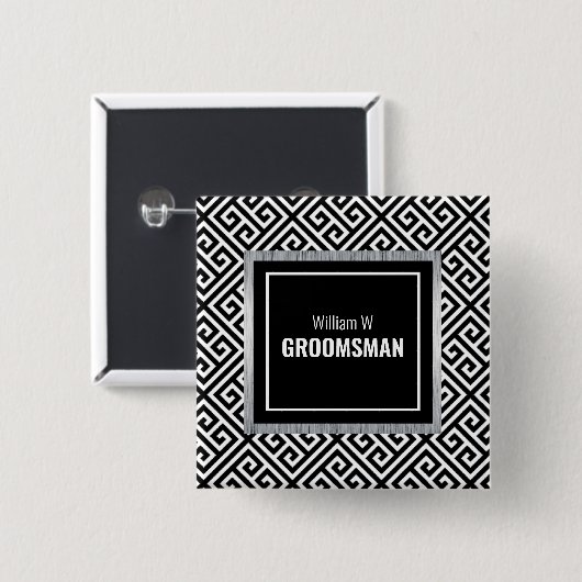 白黒のカスタマイズ可能なgroomsman nameボタン 缶バッジ (正面&裏面)