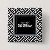 白黒のカスタマイズ可能なgroomsman nameボタン 缶バッジ (正面)