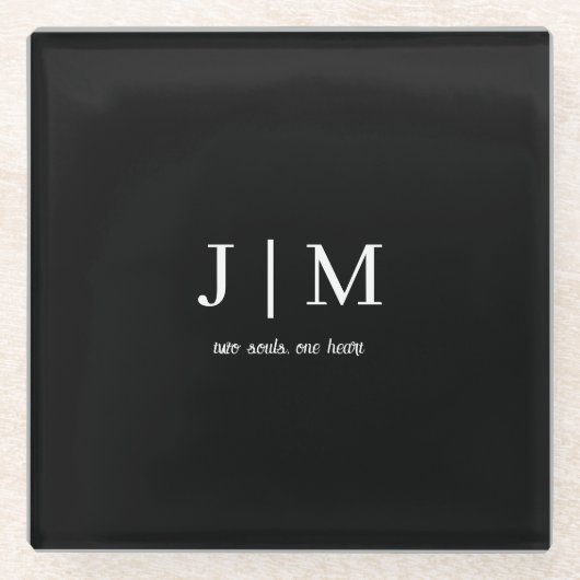 白黒のカスタマイズ結婚可能な文字 ガラスコースター (正面)