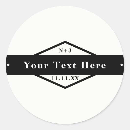 白黒のカスタムモダンウェディング素朴の特典 ラウンドシール (正面)
