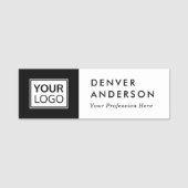 白黒のカスタムロゴ、名前、タイトルモダン 名札 (正面)