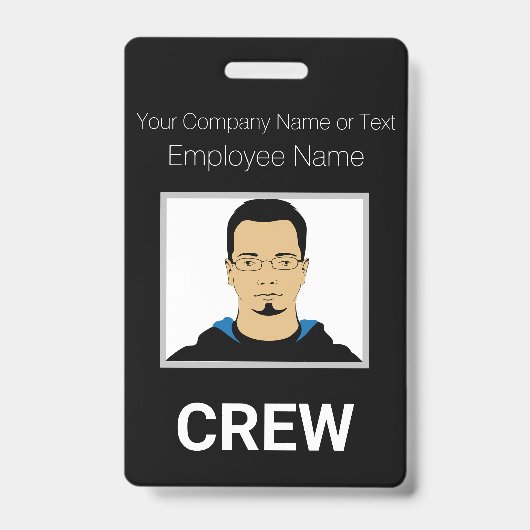 白黒のカスタム乗組員写真IDバッジ バッジ (正面)