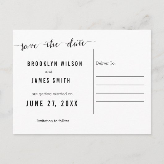 白黒のカスタム日付はがきを保存 案内ポストカード (裏面)