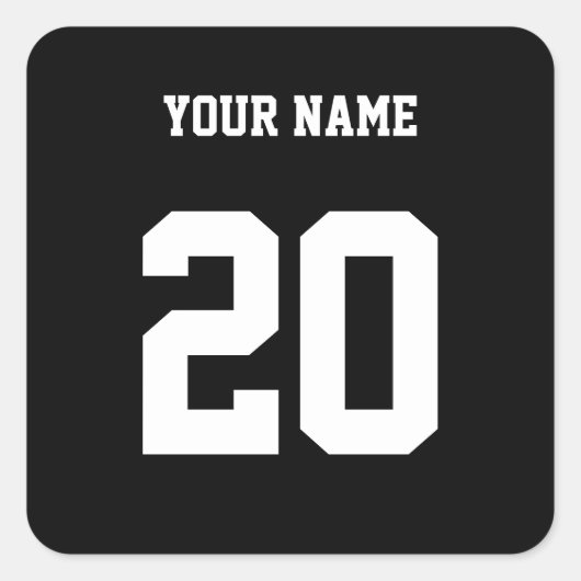 白黒のカスタム番号と名前 スクエアシール (正面)